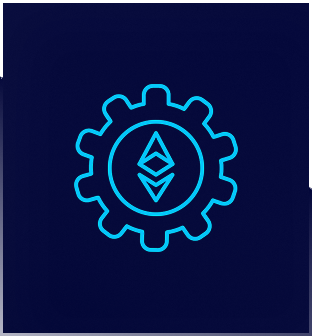 Ethereum symbol inside a blue gear icon.